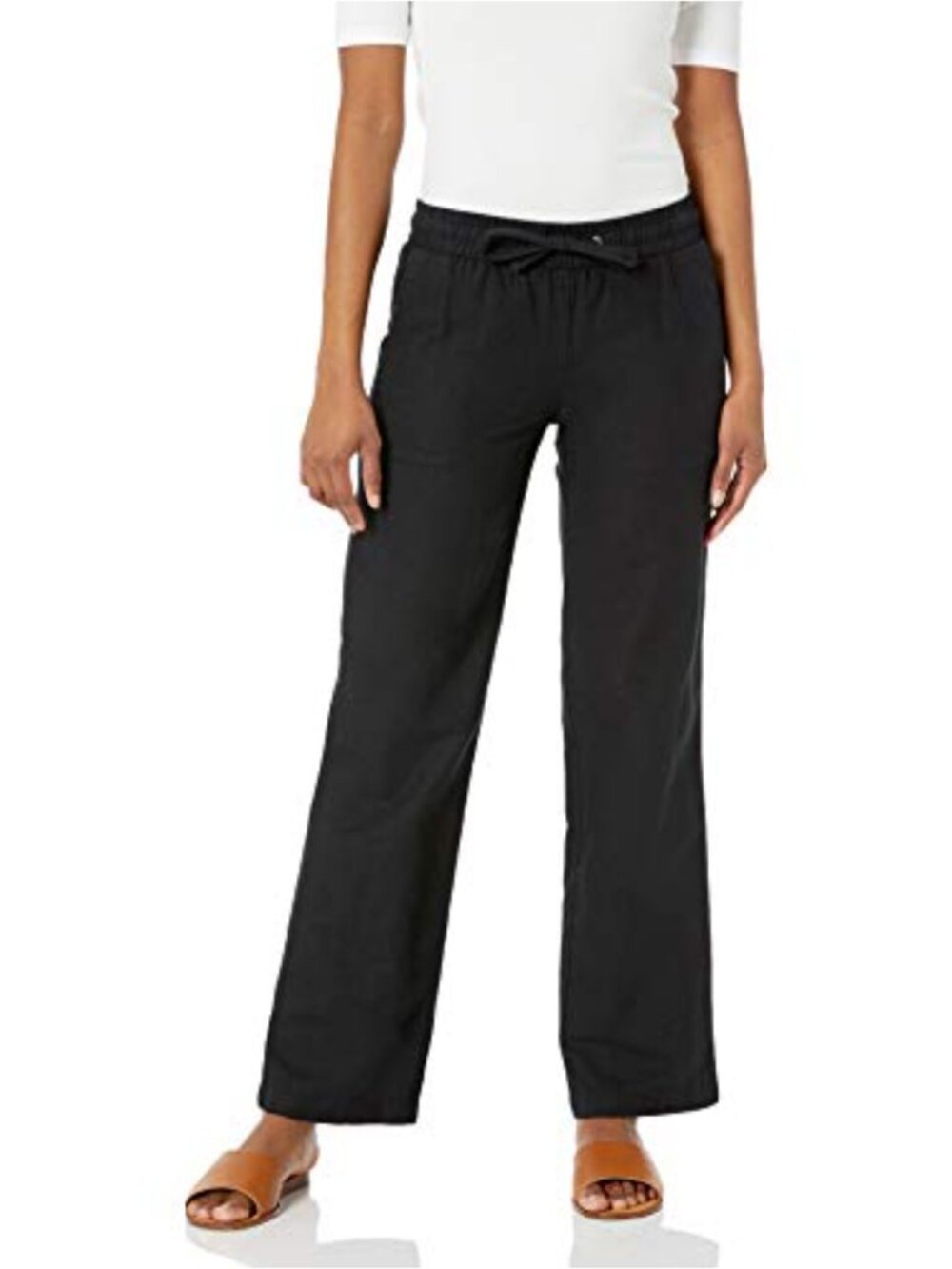 Linen Blend Drawstring Wide Leg Palazzo Pants Pull-On Casual Summer